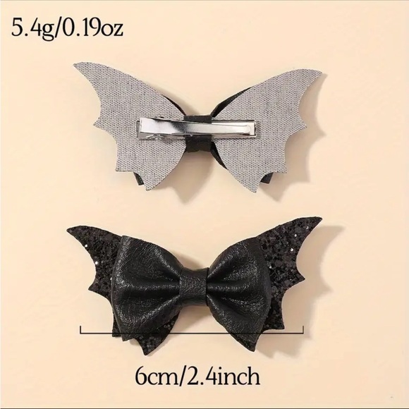 Sparkly Bat Bow Halloween Hair Clips 2 Pcs - Picture 5 of 11